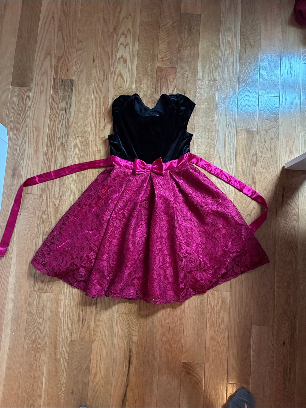 Girls Black and Maroon Lace Party Dress with Bow